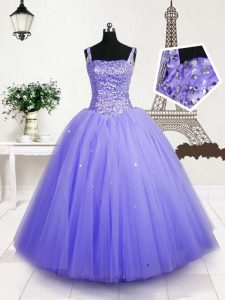 Sweet Sequins Floor Length Ball Gowns Sleeveless Lavender Child Pageant Dress Lace Up