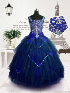 Elegant Straps Sleeveless Lace Up Little Girls Pageant Dress Wholesale Royal Blue Tulle