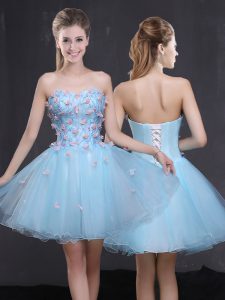 Organza Sweetheart Sleeveless Lace Up Appliques Homecoming Dress in Light Blue