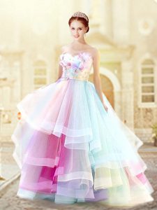 Flirting Multi-color Zipper Sweetheart Ruffled Layers and Hand Made Flower Prom Dress Organza Sleeveless