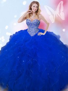 Tulle Sweetheart Sleeveless Lace Up Beading Quinceanera Gown in Royal Blue