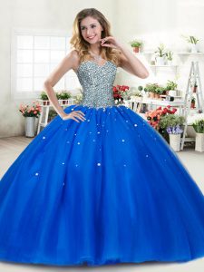 Custom Made Royal Blue Sleeveless Beading Floor Length Sweet 16 Dress