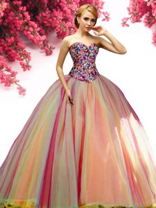 Floor Length Multi-color Sweet 16 Dresses Tulle Sleeveless Beading
