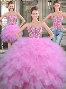 Sumptuous Three Piece Sleeveless Lace Up Floor Length Beading Sweet 16 Dress