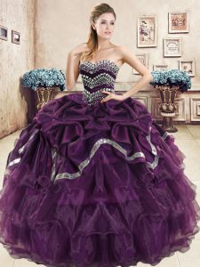 Custom Design Pick Ups Ruffled Floor Length Purple Quinceanera Dress Sweetheart Sleeveless Lace Up