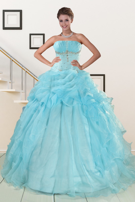 2015 Elegant Aqua Blue Quinceanera Dresses with Beading
